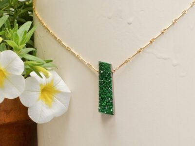 druzy uvarovite amulet ~ gold bar chain necklace