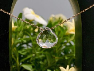 faceted quartz crystal amulet ~ gold chain necklace