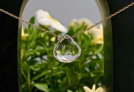 faceted quartz crystal amulet ~ gold chain necklace