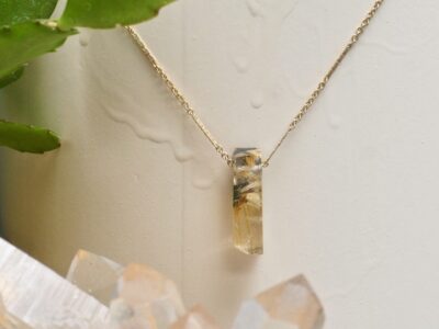 gold rutilated quartz ~ hematite ~ gold chain necklace