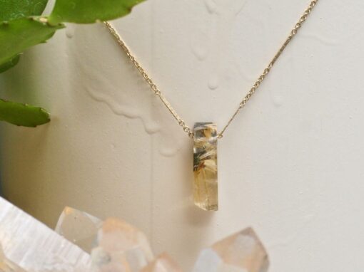 gold rutilated quartz ~ hematite ~ gold chain necklace