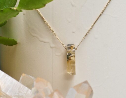 gold rutilated quartz ~ hematite ~ gold chain necklace