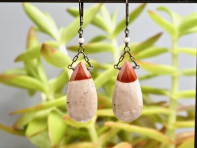 mookaite jasper drops ~ oxidized silver chain earrings