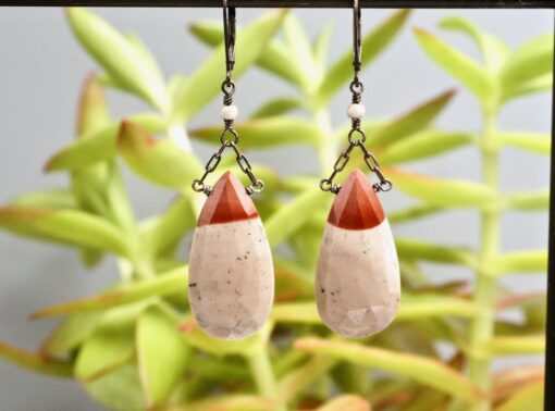 mookaite jasper drops ~ oxidized silver chain earrings