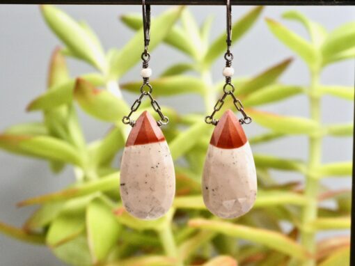 mookaite jasper drops ~ oxidized silver chain earrings