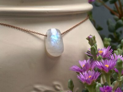rainbow moonstone amulet ~ rose gold necklace