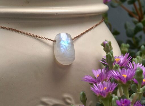 rainbow moonstone amulet ~ rose gold necklace