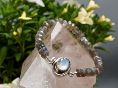 rainbow moonstone silver clasp ~ labradorite bracelet