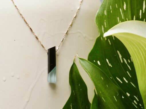 faceted blue topaz ~ black jade amulet ~ gold bar chain necklace