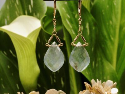 faceted aquamarine drops ~ gold chain earrings