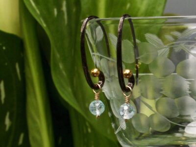 faceted blue topaz ~ oxidized silver and gold earwires