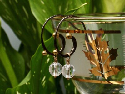 faceted quartz crystal ~ oxidized silver ear wires