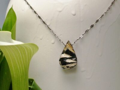 gold rutilated quartz ~ hematite amulet ~ oxidized silver chain necklace