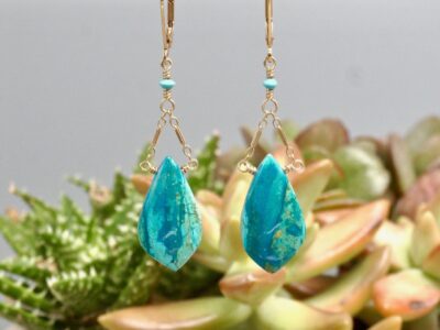 blue opalina drops ~ gold earrings