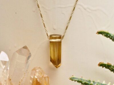citrine crystal amulet ~ gold bar chain necklace