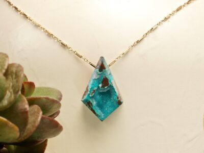 druzy chrysocolla amulet ~ gold bar chain necklace