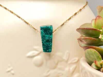 druzy dioptase amulet ~ gold bar chain necklace