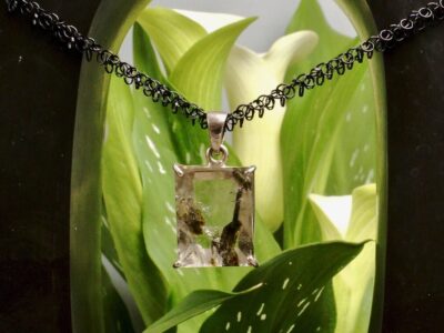 epidote amulet ~ oxidized silver chain necklace