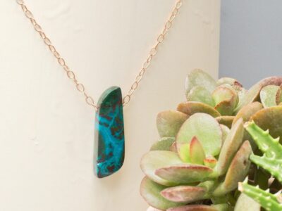 malachite ~ chrysocolla amulet ~ rose gold chain necklace