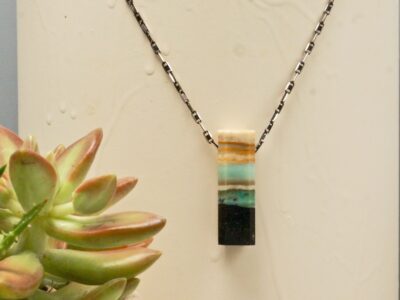 opalized wood amulet ~ oxidized silver chain necklace
