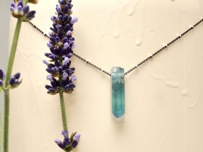 fluorite amulet ~ beaded oxidized silver chain necklace