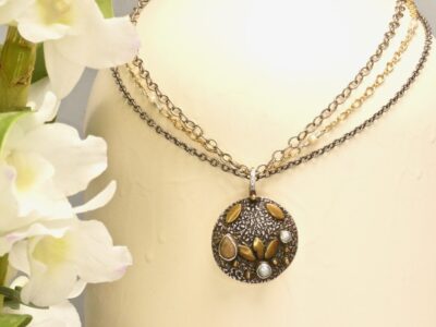 pearl ~ sunstone pendant ~ multi-chain necklace