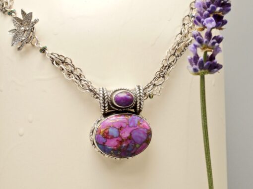 pink dream mojave turquoise amulet ~ multi-chain necklace