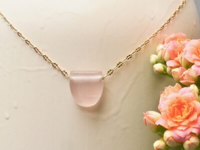 rose quartz shield amulet ~ decorative gold chain necklace