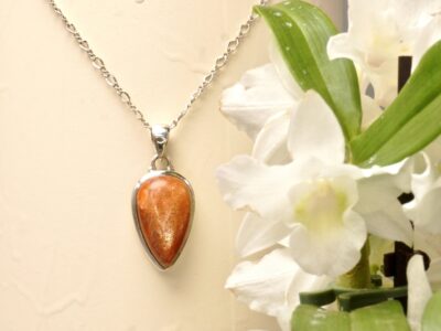 sunstone amulet ~ long silver figure-8 chain necklace