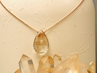 copper quartz crystal amulet ~ rose gold chain necklace