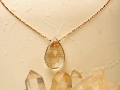 copper quartz crystal amulet ~ rose gold chain necklace