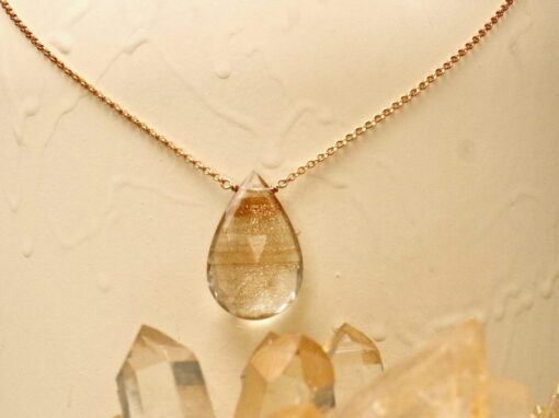 copper quartz crystal amulet ~ rose gold chain necklace