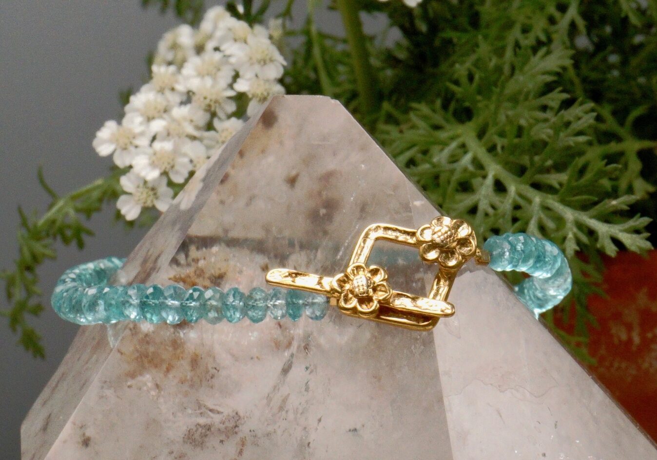 faceted apatite ~ gold flower toggle bracelet