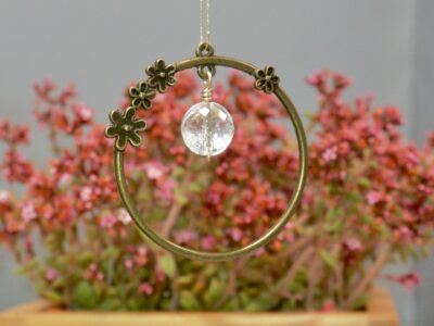 faceted quartz crystal ~ antique gold flower power suncatcher