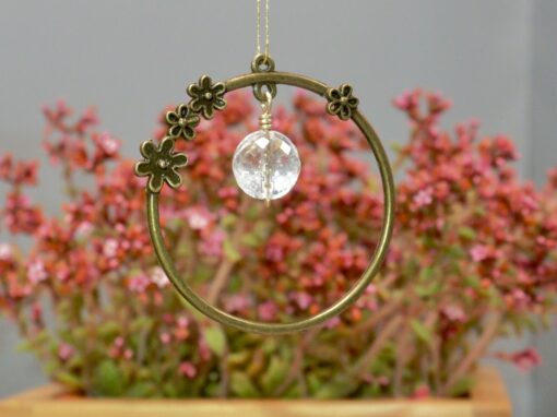 faceted quartz crystal ~ antique gold flower power suncatcher
