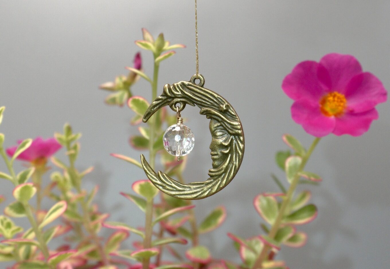 faceted quartz crystal ~ lady in the moon suncatcher