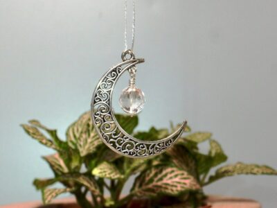 faceted quartz crystal ~ silver half moon suncatcher