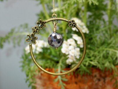 faceted terahertz crystal ~ antique gold flower suncatcher