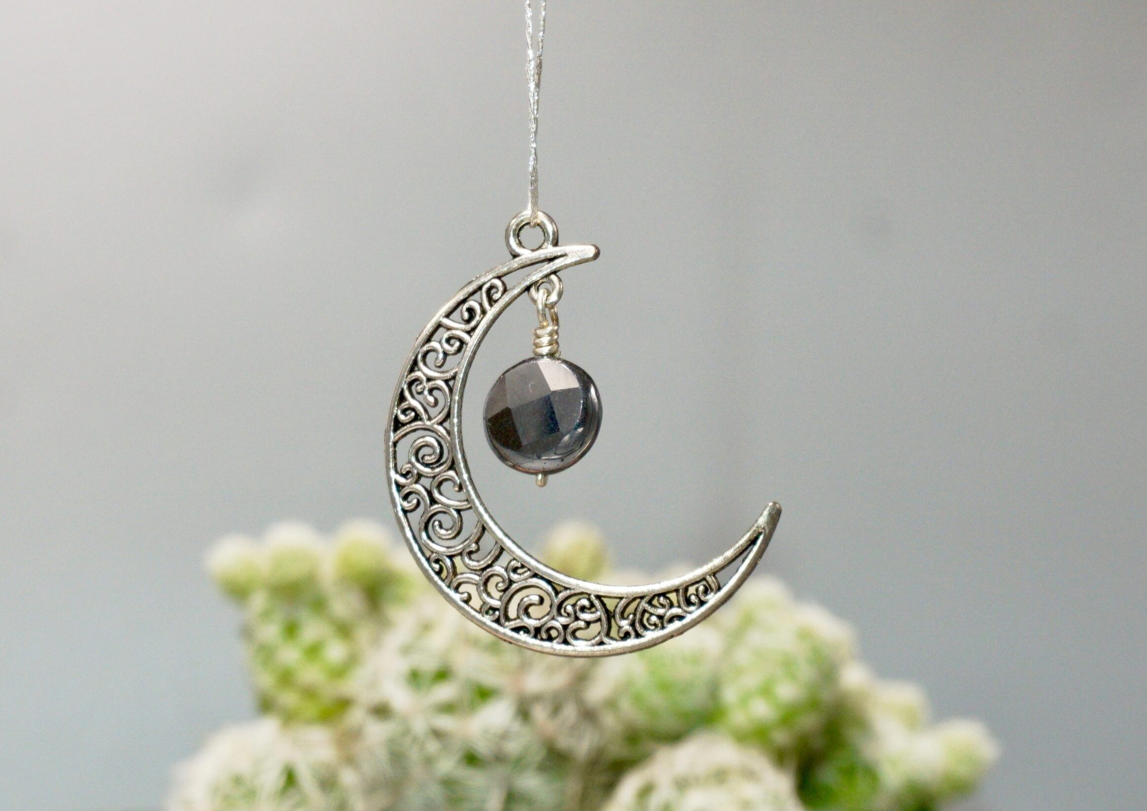 faceted terahertz crystal ~ silver half moon suncatcher