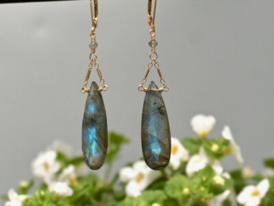 faceted labradorite drops ~ gold bar chain earrings
