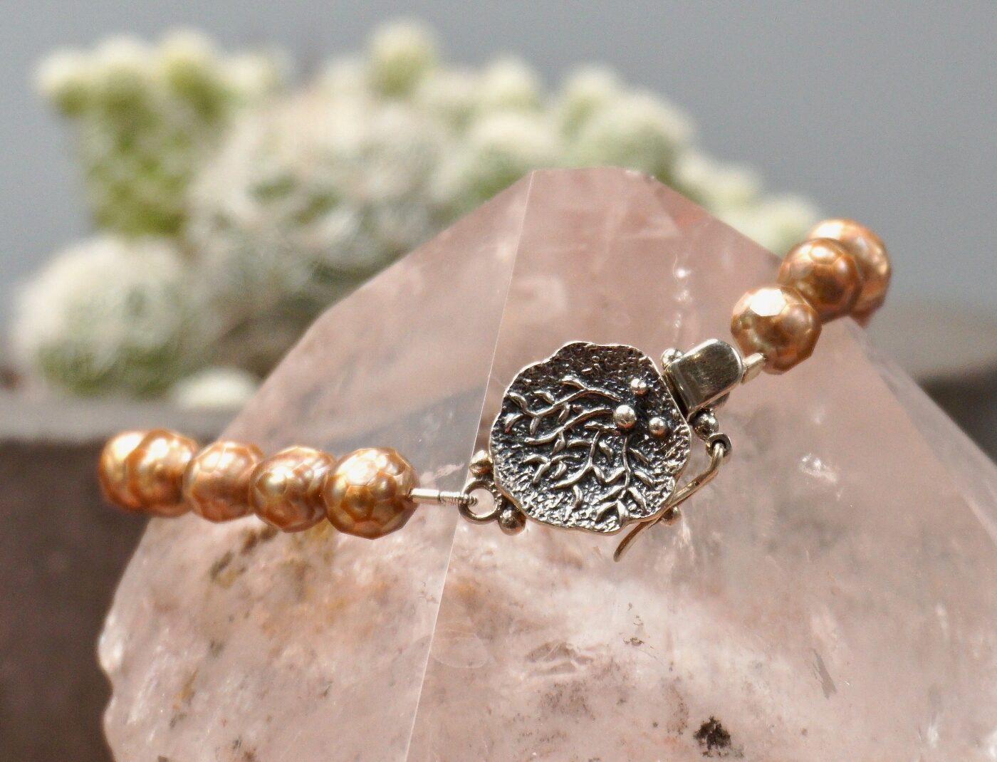 faceted pearls ~ decorative silver clasp bracelet