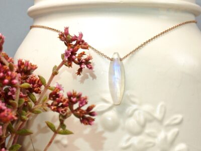 rainbow moonstone amulet ~ rose gold chain necklace