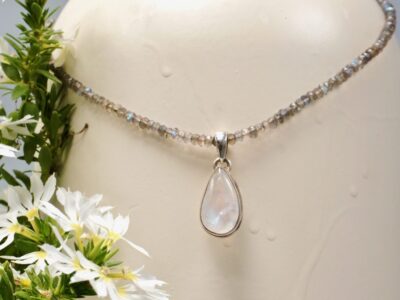 rainbow moonstone pendant ~ labradorite necklace