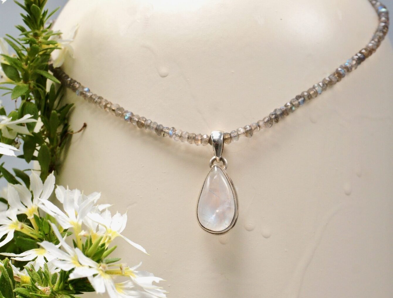 rainbow moonstone pendant ~ labradorite necklace