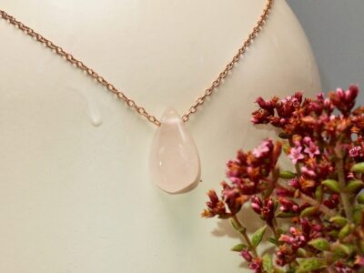 rose quartz amulet ~ rose gold chain necklace