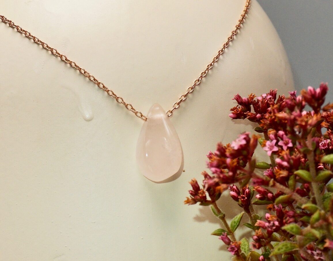 rose quartz amulet ~ rose gold chain necklace